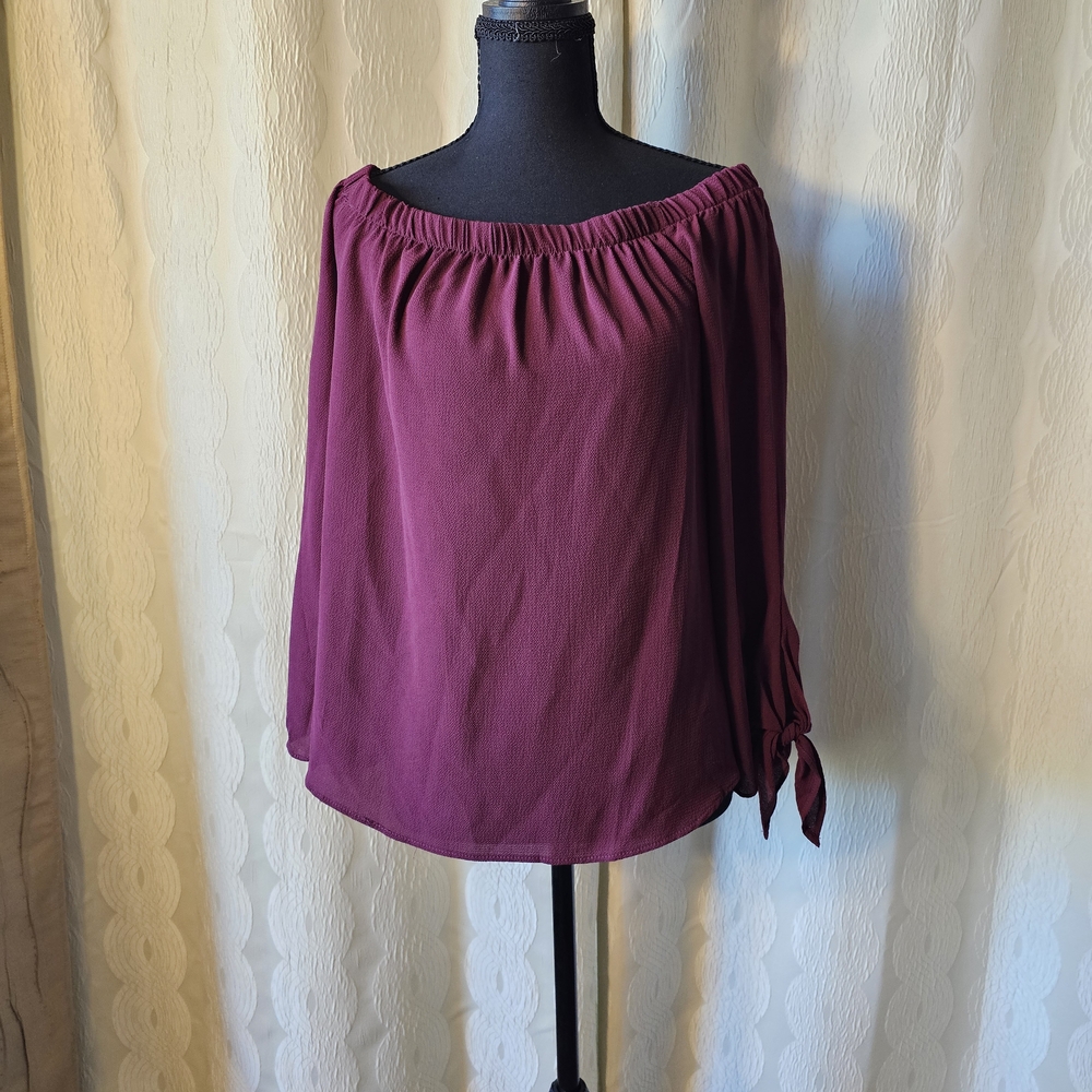 Haute Monde Burgundy Off-Shoulder Blouse